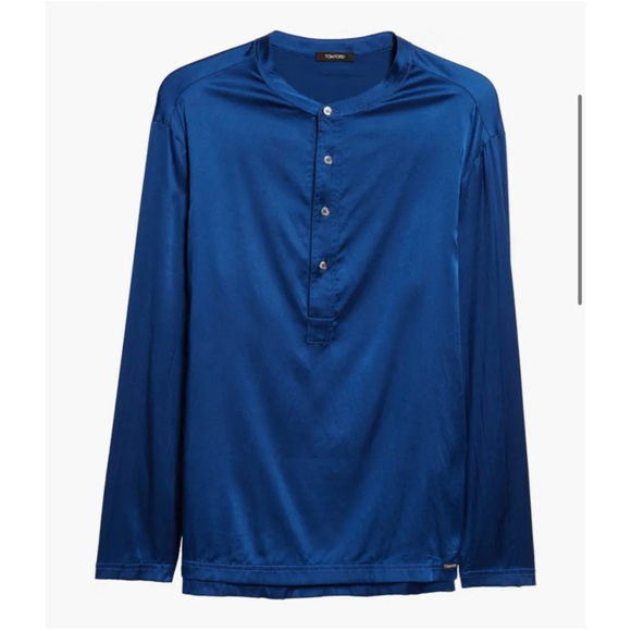 NWOT Men's Tom Ford Silk Henley Shirt Royal Blue Size M
